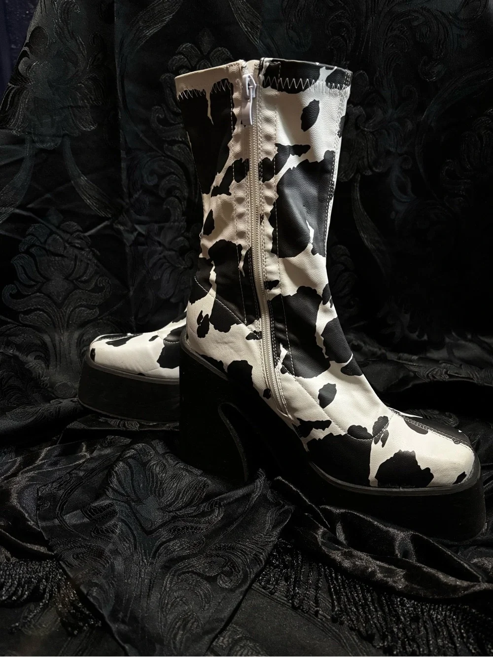 Nasty Gal Cow Printed Sock Boot